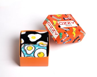Funny Socks 2 Pairs Egg Design in Gift Box Size 5-10 UK