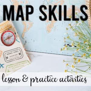Karten-Unterrichts- und Übungsaktivitäten, druckbares Studentenheft, Schlüsselbegriffe, Geographie und Map Skills Practice, ideal für Homeschooling
