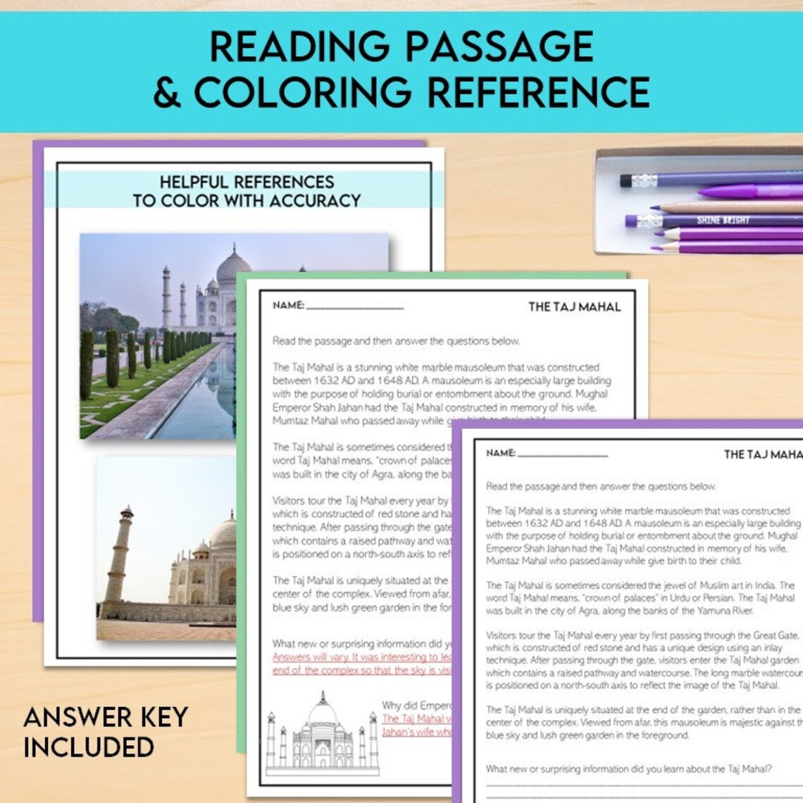 Ancient India Taj Mahal Collaborative Poster Activity With Reading ...
