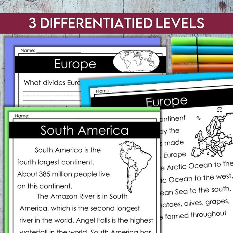 Seven Continents Reading Passages and Comprehension Questions ...