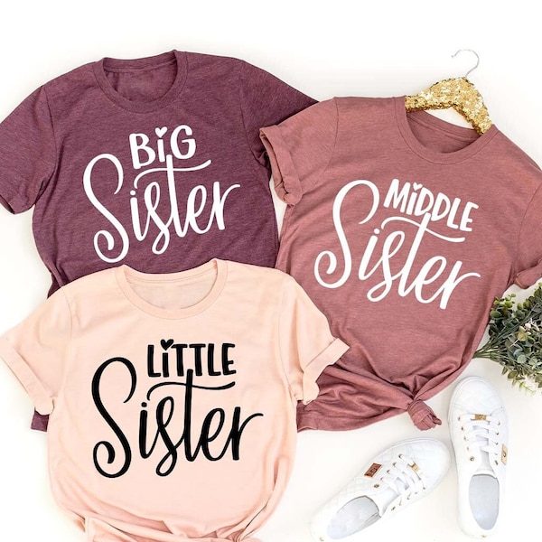 Passende Schwester T-Shirts, große Schwester Shirt, mittlere Schwester T Shirt, kleine Schwester TShirt, Schwester Geschenk, Baby Ankündigung Shirt, Black Friday Angebot