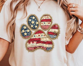 Patriotic Paw Print Shirt, American Flag Dog Lover Tee, Vintage USA Pride Apparel for 4th of July and Memorial Day