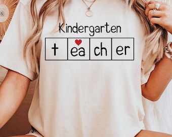 Kindergarten Teacher Shirt, Word Box Graphic T-Shirt, Back To School Teacher Appreciation Tee, Elementary School Educator Gift
