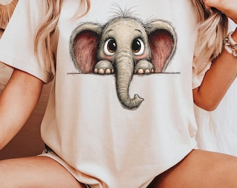 Adorable Cartoon Elephant Shirt, Playful Animal Lover Tee for Kids and Adults, Whimsical Elephant Design Apparel Gift, Cute Baby Elephant