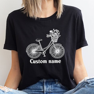 Floral Cycling Tshirt, Birthday Gift for Daughter, Custom Wildflower Bike Graphic Tees, Cute Bicycle Shirt, Personalized Shirts for Girl