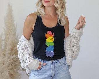 Rainbow Cats Pride Tank Top, Diversity Celebration Unisex Shirt, LGBTQ Cat Lover Tee, Minimalist Cartoon Cat Design for Inclusivity
