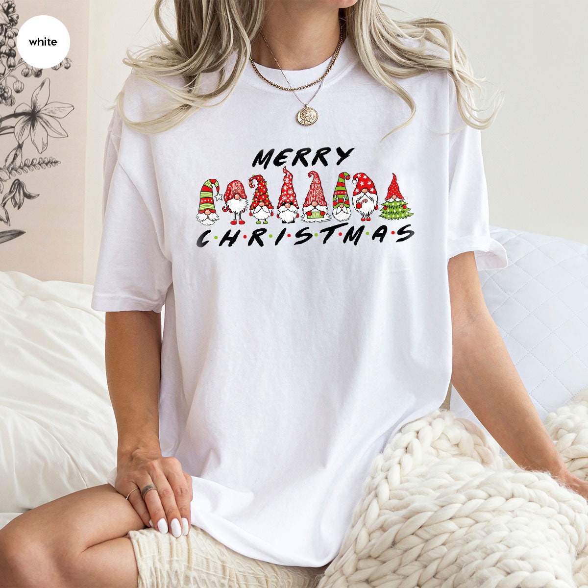 MAIHUN Women's Merry Christmas T-Shirt - Holiday Graphic Tee, Short Sleeve, Round Neck, S-2XL, 60% Polyester Blend