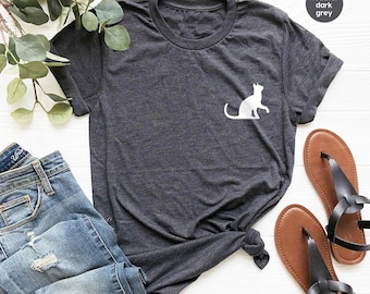 Cat Pocket Shirt,Custom Name Cat Shirt, Cat Lover Shirt,Gift for Cat Mom, Kitty in Pocket Tee, Shirt for Cats Lover, Cat Mom Shirt