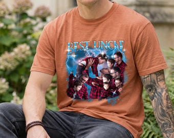Comfort Colors® Personalized Photo Collage Graphic Shirt, Vintage Men Collage Shirt, Custom 90s Rap Tee Style Uncle Tees