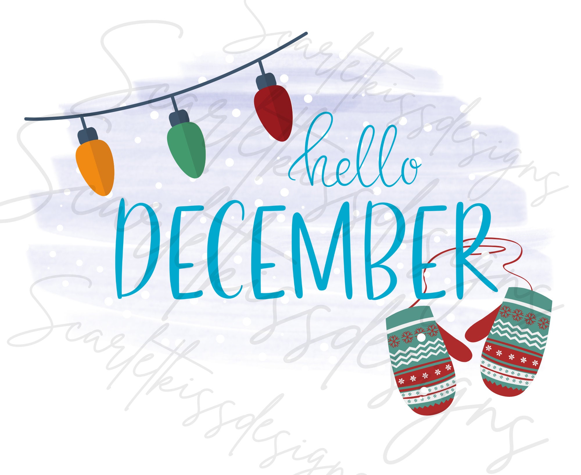 Hello December Png, Hello December Digital Download, Christmas Lights