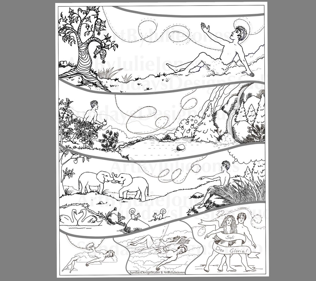 Creation Coloring Pages for Kids, Genesis 2, With 5 Files (PDF) - Etsy