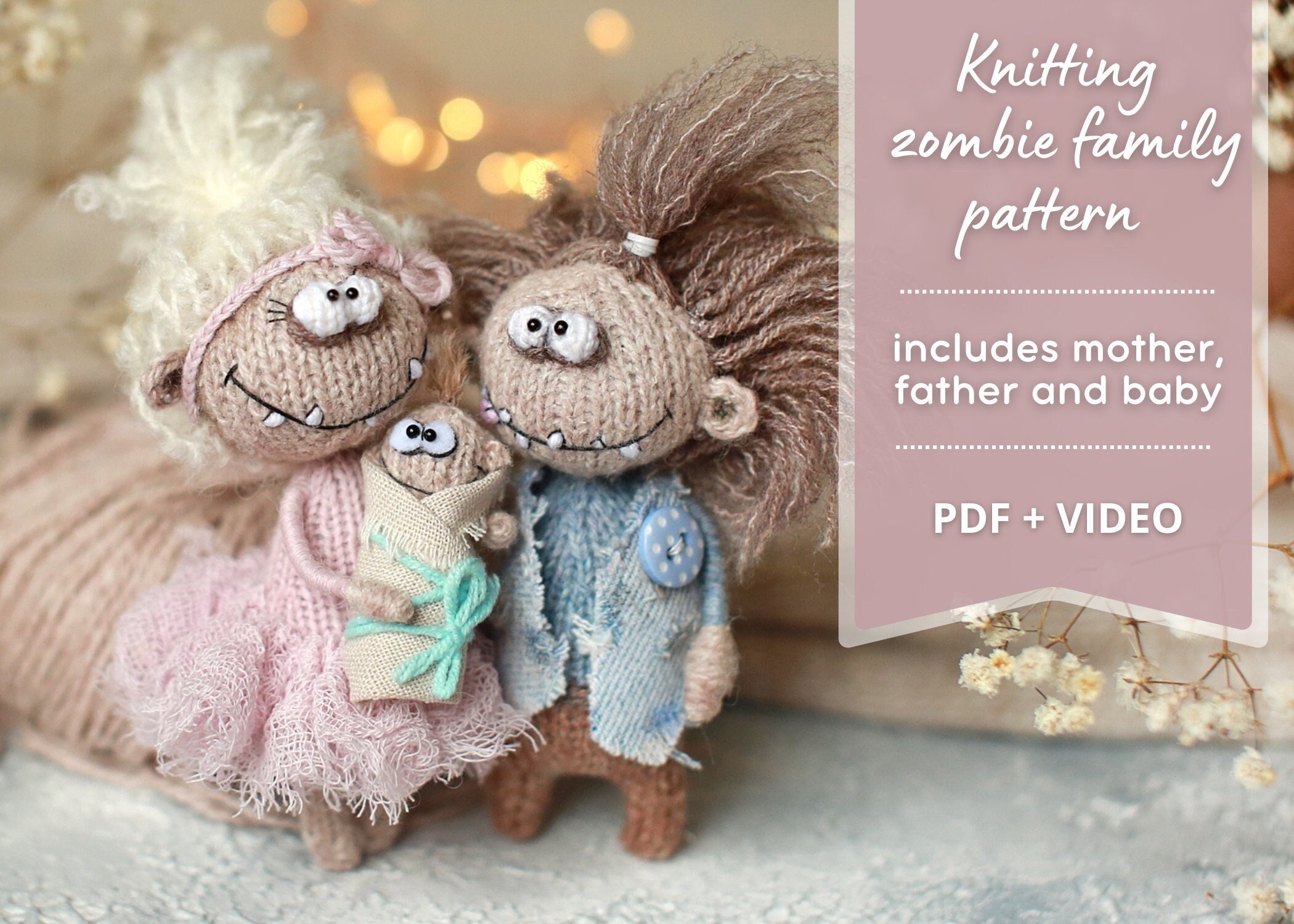 Zombie Family Knitting Pattern, Amigurumi Monster, Plush Zombie Pattern