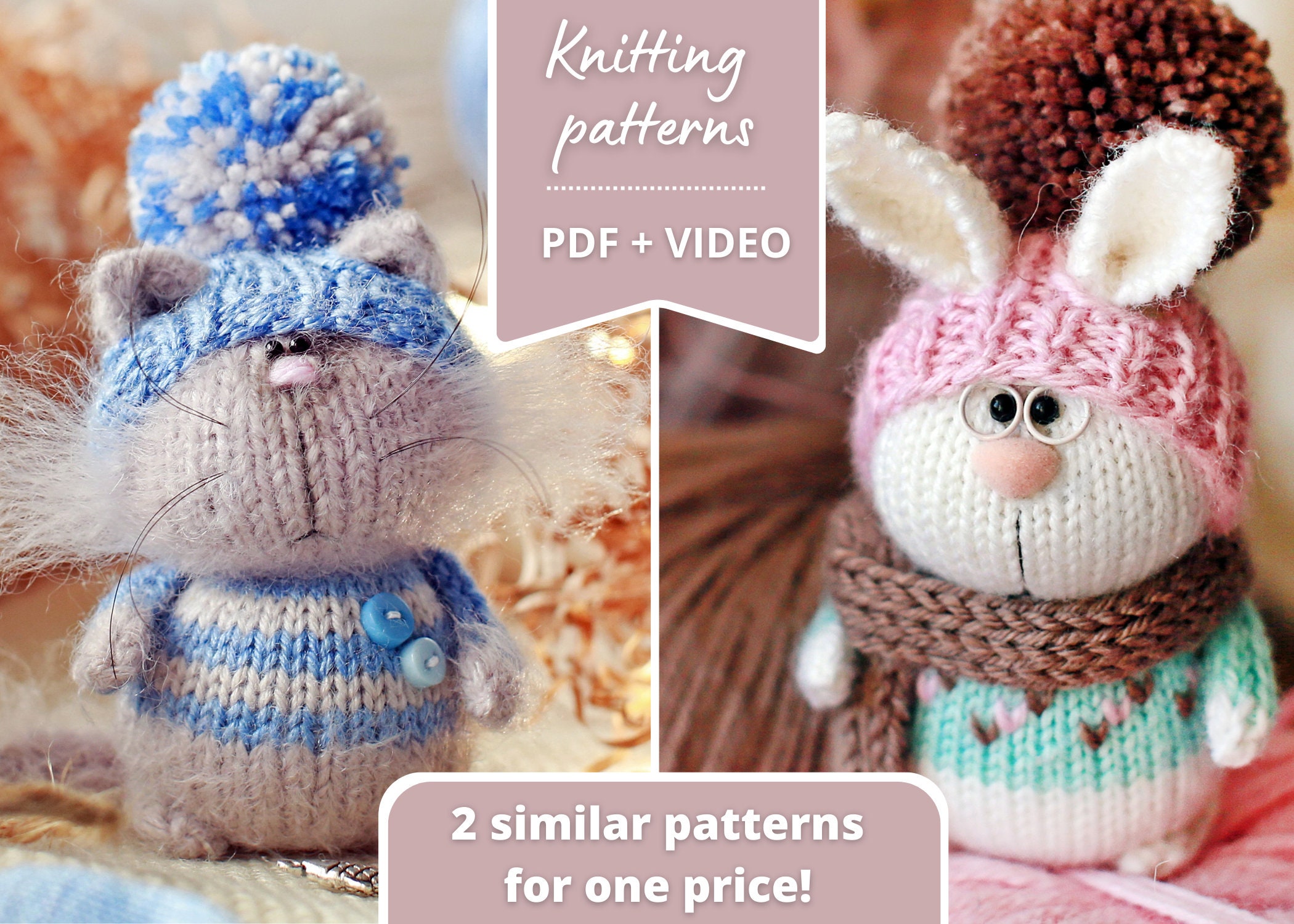 Knit Animal Pattern - Etsy Knit Animal Pattern - Etsy