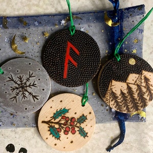 Hand burned Yule ornaments | tree ornaments | norse pagan