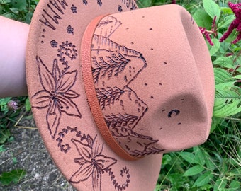 Hand burned “country roads” hat