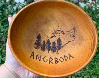 Norse Angrboda Hand Burned Wooden Offering Bowl
