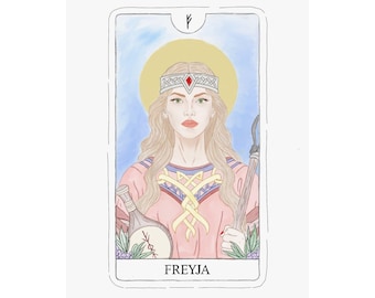 Póster de Freyja de satén, arte de mitología nórdica dibujado a mano, decoración de pared para espiritualidad, decoración pagana para el hogar, impresión de la diosa