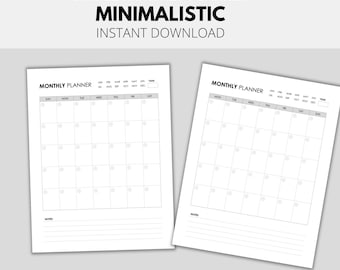 Minimalist Monthly Planner: A4, A5 & Letter Sizes (Printable PDF Digital Download)