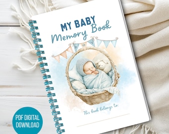 Livro de Memórias para Bebê Menino para Imprimir, Livro do Bebê, Primeiros Momentos do Bebê, Presente para Nova Mamãe