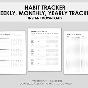 Habit Tracker Printable PDF - Weekly, Monthly & Yearly Planner | Minimalist Letter Size Habit Tracker Template