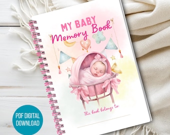 Livro de Memórias para Bebê Menina para Imprimir, Livro do Bebê, Os Primeiros Doze Meses do Bebê, Presente para Nova Mamãe