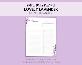 Lavender Daily Planner – | Rozmiary A4, A5 i Letter | Wydrukuj PDF Cyfrowe pobieranie