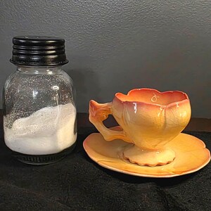 Vintage 1940s Hull Art Pottery Water Lily Cup & Saucer Set L-26 Pink Yellow Matte