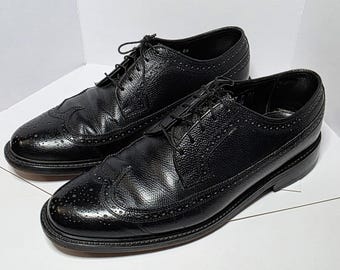 Chaussures Oxford vintage Florsheim Imperial Kenmoor • Cuir grainé noir, cousu Goodyear (Taille 9 3E)