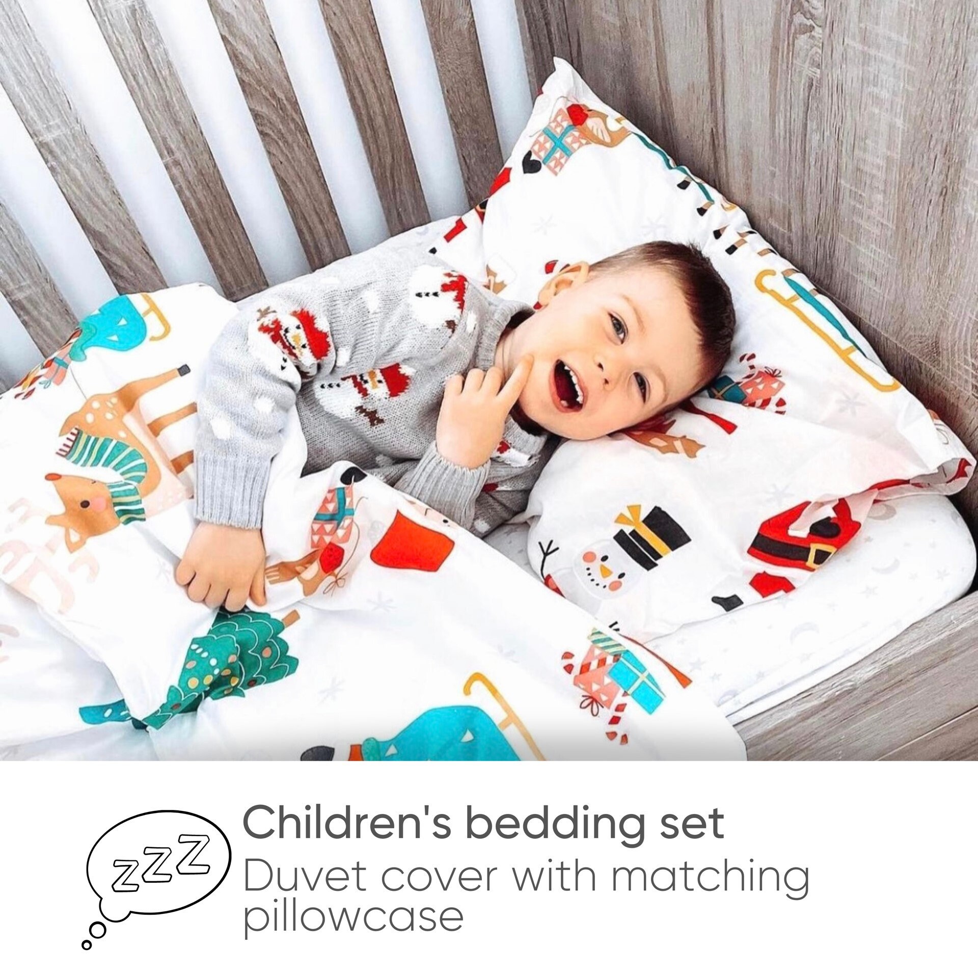 Bloomsbury Mill Children's Cot Bed Duvet Cover & Pillow Set Christmas Winter Wonderland Cot Bed