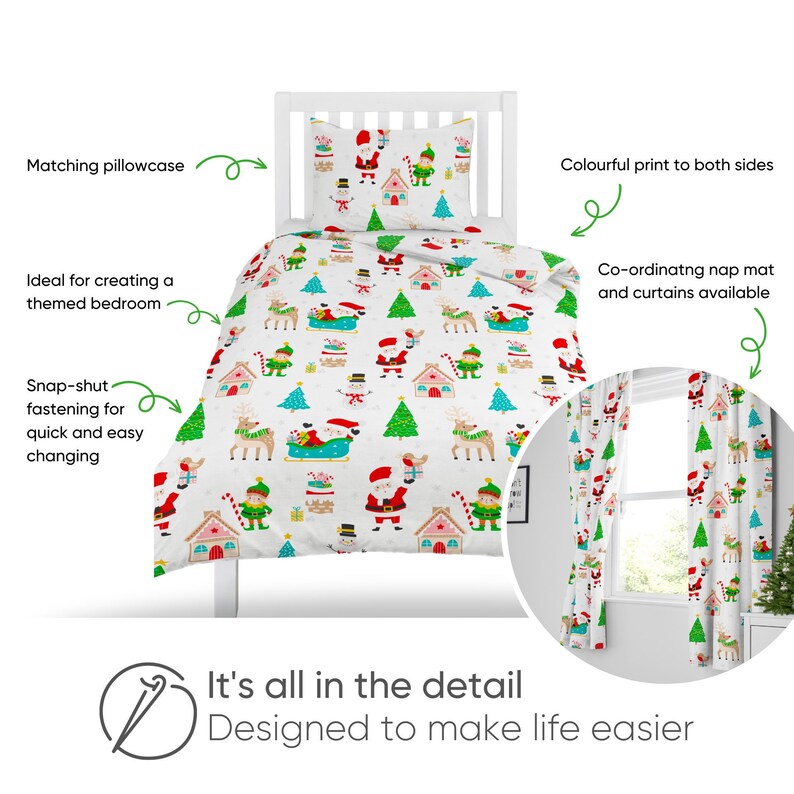 Bloomsbury Mill Children's Cot Bed Duvet Cover & Pillow Set Christmas