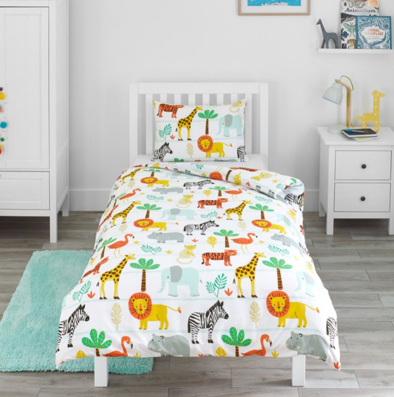 Bloomsbury Mill Kids Bed Duvet Cover and Pillows Set Safari Jungle