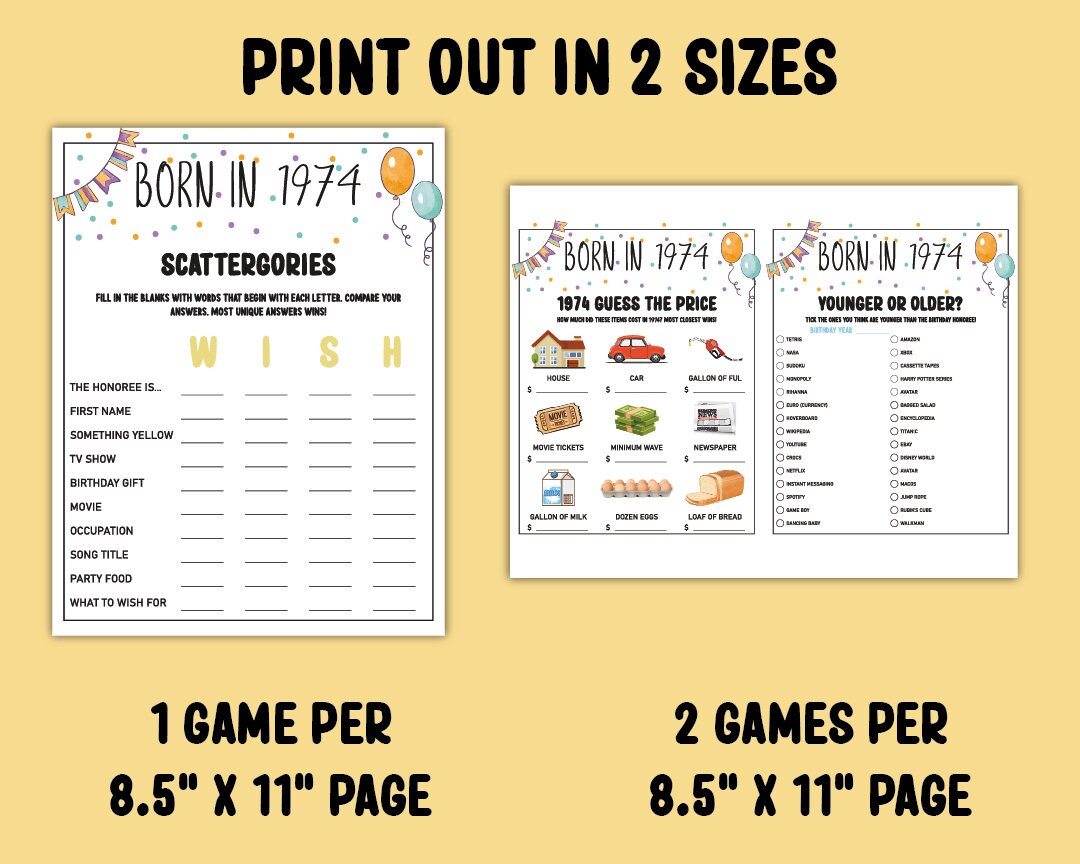 50th Birthday Party Games Bundle Born in 1974 Games 50th Birthday Games ...