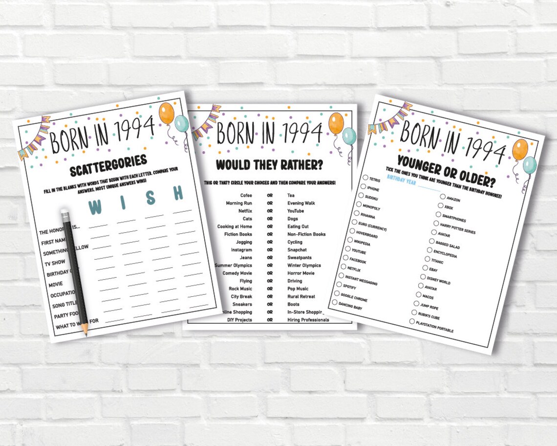 30th Birthday Party Games Bundle Born in 1994 Games 30th Birthday Games ...