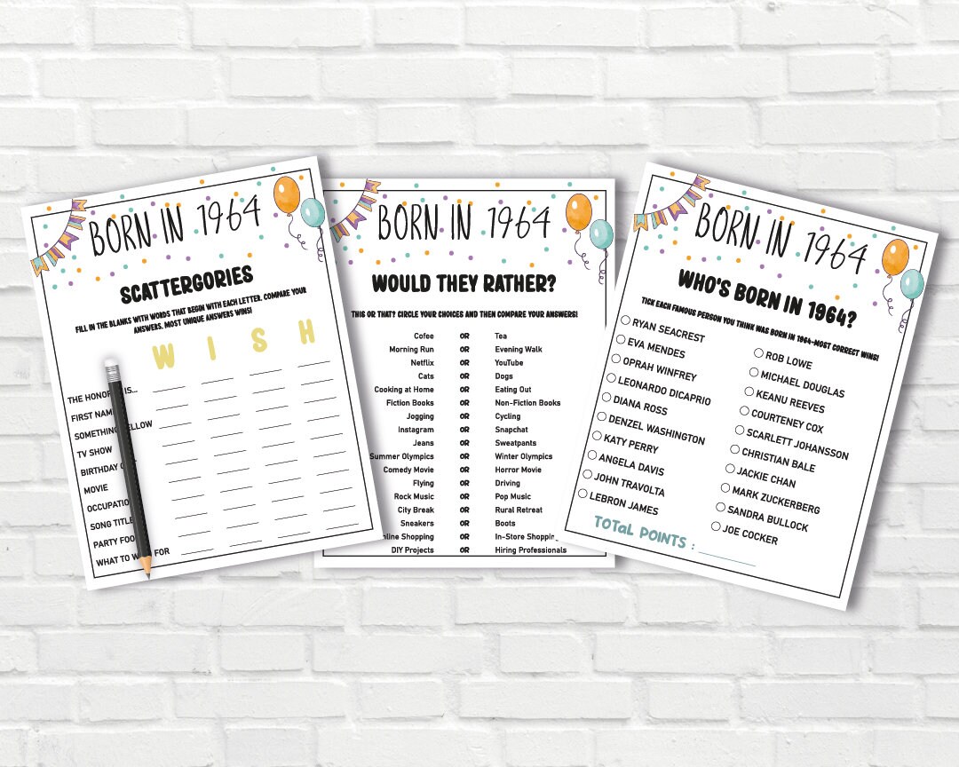 60th Birthday Party Games Bundle Born in 1964 Games 60th Birthday Games ...