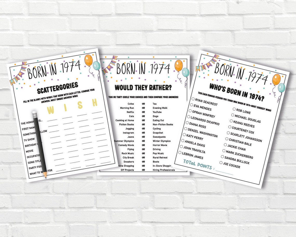 50th Birthday Party Games Bundle Born in 1974 Games 50th Birthday Games ...