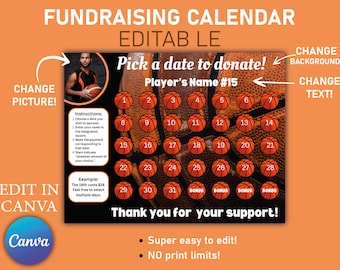 Editable Basketball Fundraising Calendar: Pick a Date to Donate (US Letter) (Digital Download)