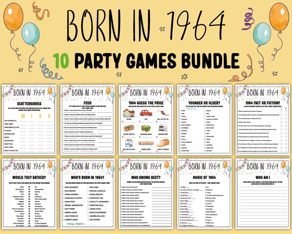 60th Birthday Party Games Bundle Born in 1964 Games 60th Birthday Games ...