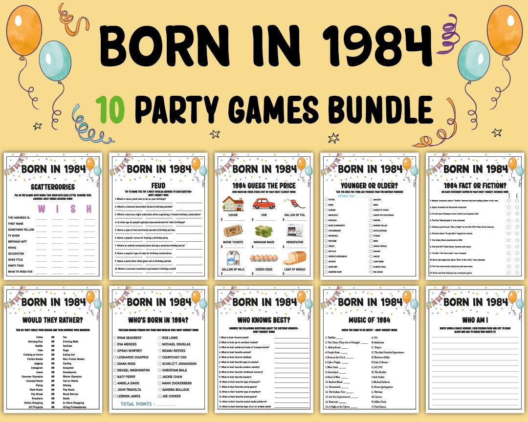 40th Birthday Party Games Bundle Born in 1984 Games 40th Birthday Games ...