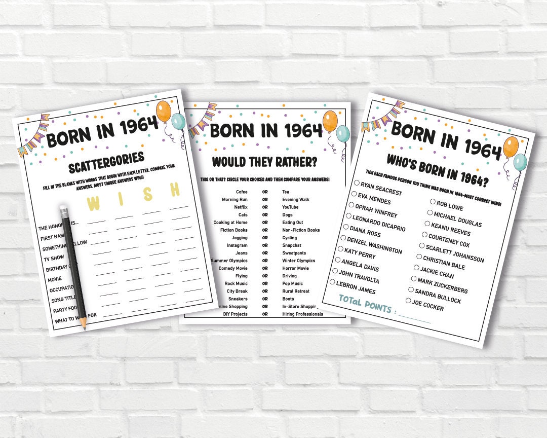 60th Birthday Party Games Bundle Born in 1964 Games 60th Birthday Games ...