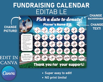 Editable Baseball Fundraiser Calendar Template (CANVA, US Letter)