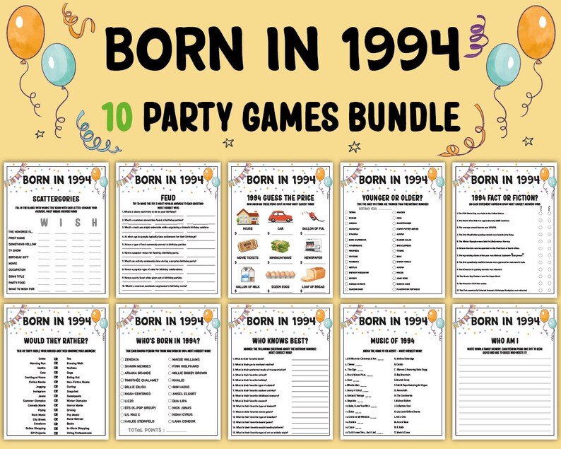 30th Birthday Party Games Bundle Born in 1994 Games 30th Birthday Games ...
