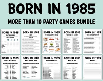 Lot de jeux de fête pour 40e anniversaire | Né en 1985 Jeux | Jeux du 40e anniversaire | Jeux de fête d'anniversaire modernes à imprimer pour adultes | Jeu familial