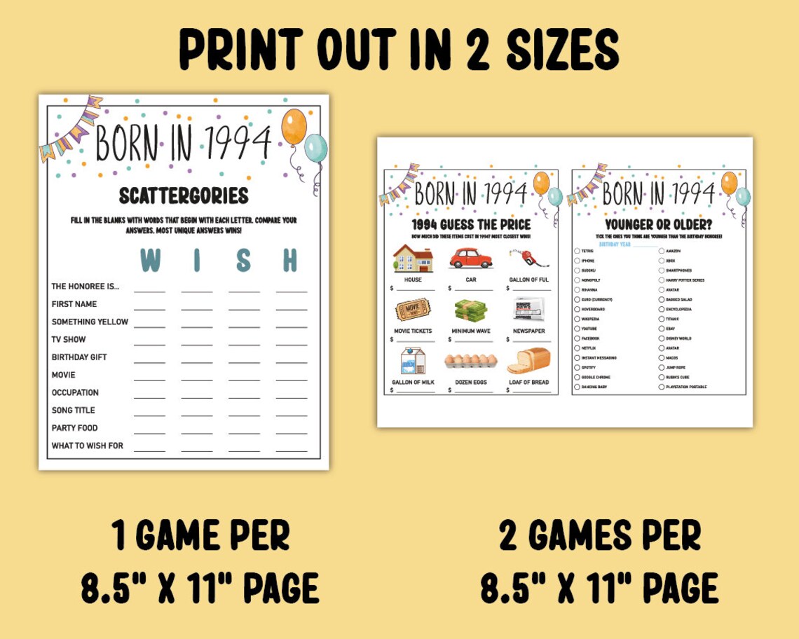 30th Birthday Party Games Bundle Born in 1994 Games 30th Birthday Games ...