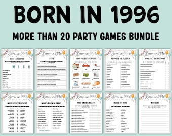30th Birthday Party Games Bundle | Born in 1996 Games | 30th Birthday Games | Printable Birthday Party Games for Adults, Born in 1996 Trivia