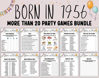 70th Birthday Party Games Bundle | Born in 1956 Games | 70th Birthday Games | Printable Birthday Party Games for Adults, Born in 1956 Trivia