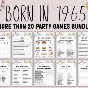 60歳の誕生日パーティーゲームバンドル | 1965年生まれのゲーム | 60歳の誕生日ゲーム | 大人向けの印刷可能なモダンな誕生日パーティーゲーム | ファミリーゲーム