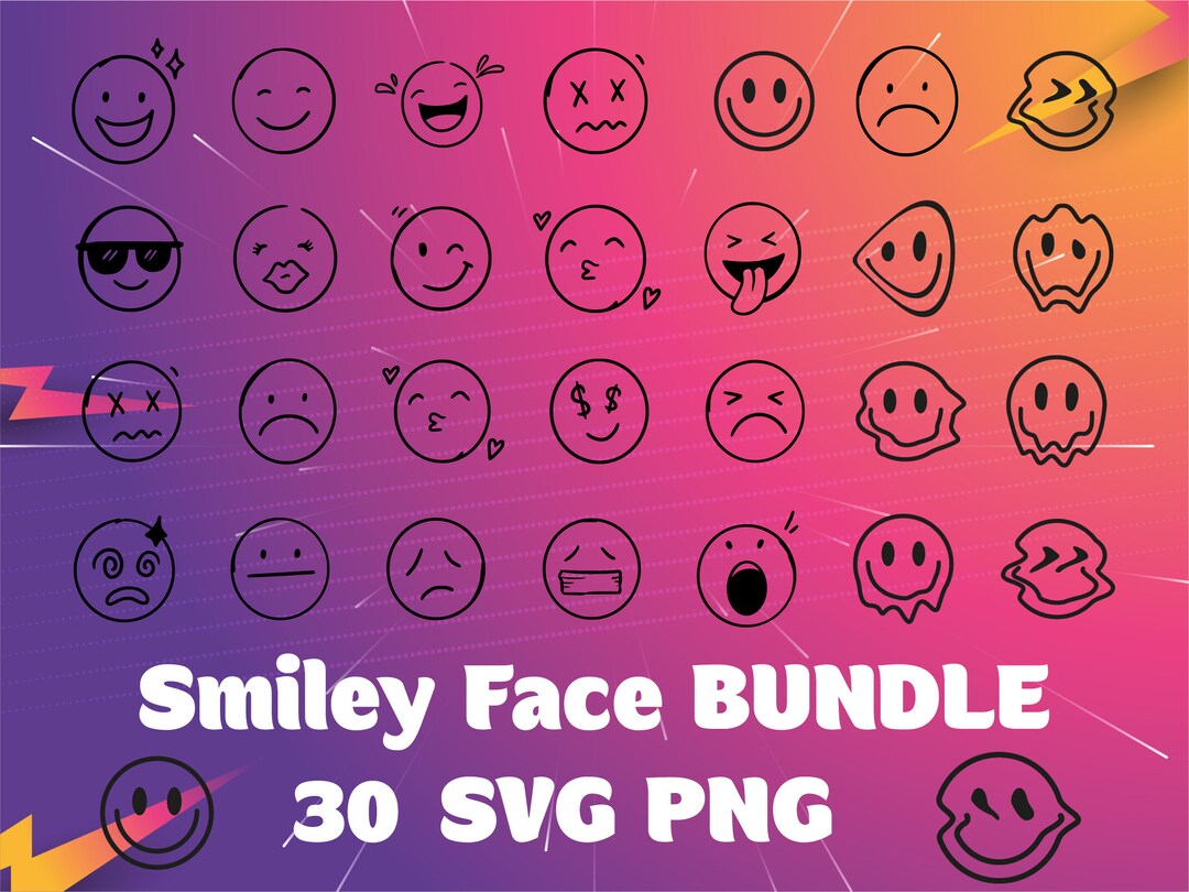 30 Smiley Face SVG Bundle Black Smiley Svg Smiley Etsy