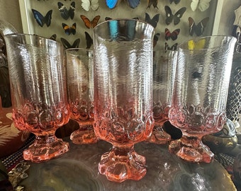 Set of 4 Vintage Pink Tiffin Madeira Rose Franciscan Iced Tea Glasses