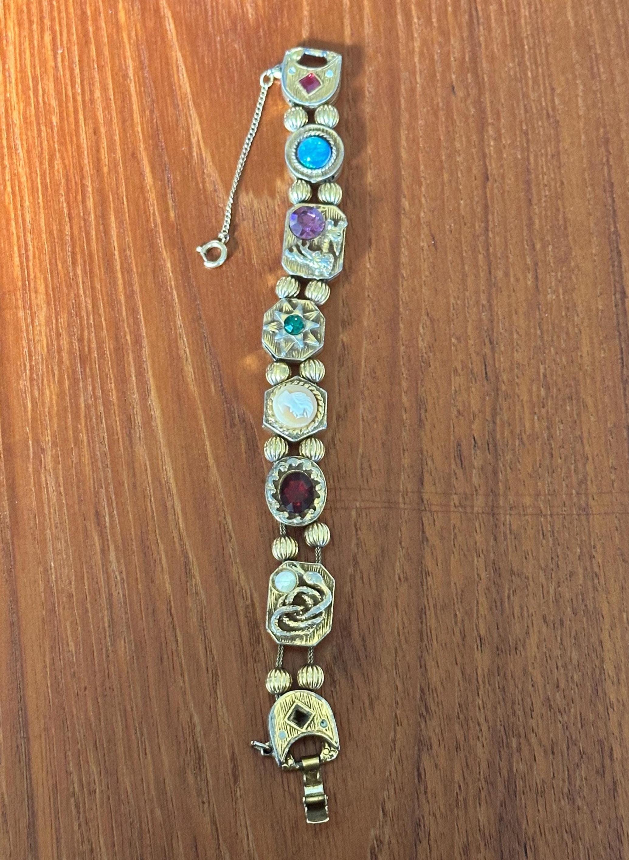 ヴィンテージ　Goldette ブレスレット Vintage Signed Goldette NY Multiple Gemstones Safety Chain