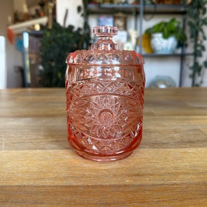 Hoosier Light Pink Glass Jar Canisters, Panelled Depression Glass